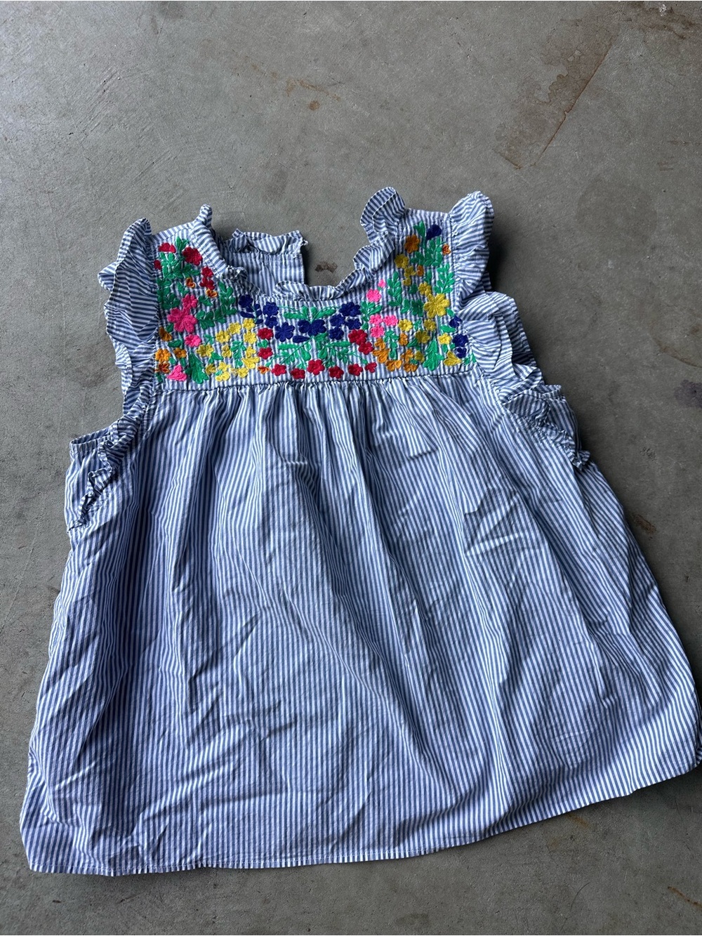 Crown & Ivory Striped Smocked Floral Sleeveless Top with Colorful Embroidery